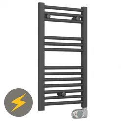 E-Diamond Electric Only Heated Towel Rail w. Digital Thermostat - W400mm x H720mm - Anthracite - Straight