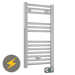 E-Diamond Electric Only Heated Towel Rail w. Digital Thermostat - W400mm x H720mm - Chrome - Straight