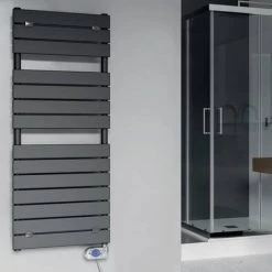 E-Milan Electric Only Heated Towel Rail w. Digital Thermostat - W500mm x H1213mm - Anthracite -By Bathroom Store 389051 d4 460