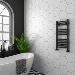 Diamond Anthracite 400 x 800mm Straight Heated Towel Rail (incl. Valves + Electric Heating Kit) -By Bathroom Store AFT4X800 EHK d4 460