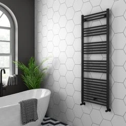 Diamond Heated Towel Rail - W600 x H1600mm - Anthracite - Straight