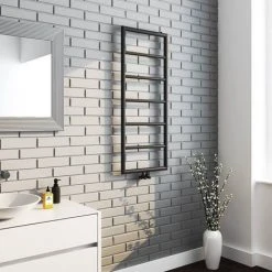 Arezzo Matt Black 1200 x 500 Ladder Heated Towel Rail -By Bathroom Store AZ12MB d2 460