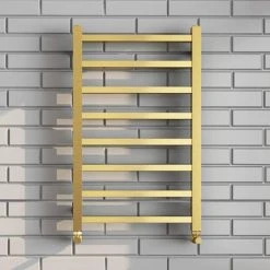 Arezzo Cube Brushed Brass 800 x 500 Heated Towel Rail -By Bathroom Store AZ85BBSQ n d3 460