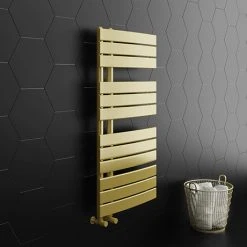 Arezzo Brushed Brass Designer Heated Towel Rail 1080 x 550mm