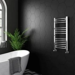 Diamond 400 x 800mm Curved Heated Towel Rail (incl. Valves + Electric Heating Kit) -By Bathroom Store COL001 EHK d4 460