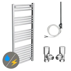Diamond 500 x 1200mm Straight Heated Towel Rail (incl. Valves + Electric Heating Kit)