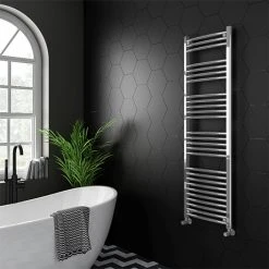 Diamond Curved Heated Towel Rail - W500 x H1600mm - Chrome