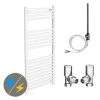 Diamond White 500 x 1200mm Straight Heated Towel Rail (incl. Valves + Electric Heating Kit) -By Bathroom Store COL031 EHK p