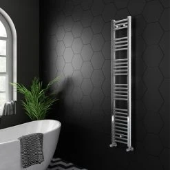 Diamond Heated Towel Rail - W300 x H1600mm - Chrome - Straight