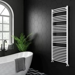 Diamond Curved Heated Towel Rail - W600 x H1600mm - White