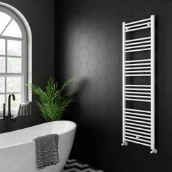 Diamond White 500 x 1600mm Straight Heated Towel Rail (incl. Valves + Electric Heating Kit) -By Bathroom Store COL047 EHK D4 460