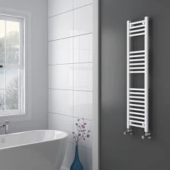 Diamond Heated Towel Rail - W300 x H1200mm - White - Straight