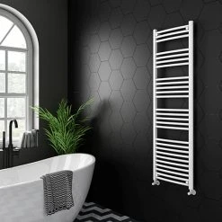 Diamond Curved Heated Towel Rail - W500 x H1600mm - White