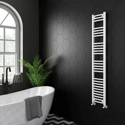 Diamond Curved Heated Towel Rail - W300 x H1600mm - White