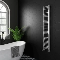 Diamond Curved Heated Towel Rail - W300 x H1600mm - Chrome