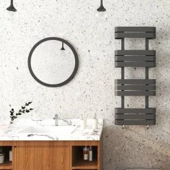 Milan Curved Anthracite 1200 x 500 Designer Flat Panel Heated Towel Rail - 11 Sections -By Bathroom Store MCTR125A2 d2 460