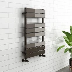 Milan Black Nickel 800 x 500mm Single Panel Heated Towel Rail