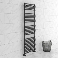 Monza Matt Black 1450 x 500 Round Bar Heated Towel Rail