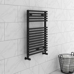 Monza Black 730 x 500 Round Bar Heated Towel Rail