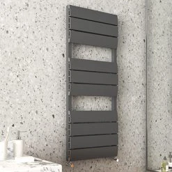 Monza Anthracite Aluminium Heated Towel Rail 1200 x 500mm Curved Panels