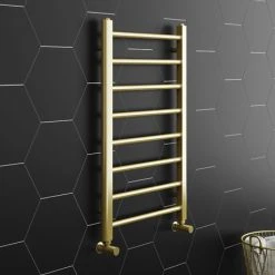 Arezzo 800 x 500mm Brushed Brass Straight Heated Towel Rail