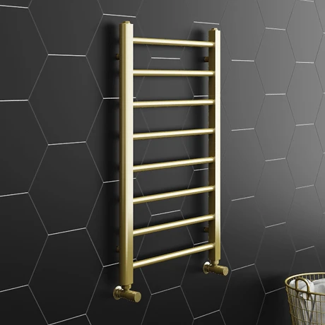 Arezzo 800 x 500mm Brushed Brass Straight Heated Towel Rail 2 Arezzo 800 x 500mm Brushed Brass Straight Heated Towel Rail