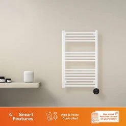 TCP Smart 500W Black 800 x 500mm Wi-Fi Energy Saving Electric Only Towel Radiator -By Bathroom Store SMATOWRAD80500W D2 460
