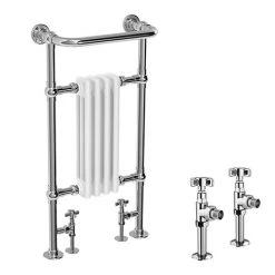 Traditional Mayfair Heated Towel Rail with Pair of Angled Crosshead Radiator Valves